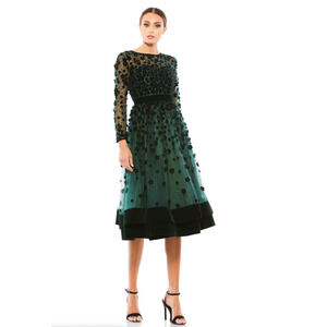 Mac Duggal 67007 Embellished Illusion High Neck Velvet Floral Dress 4 Emerald